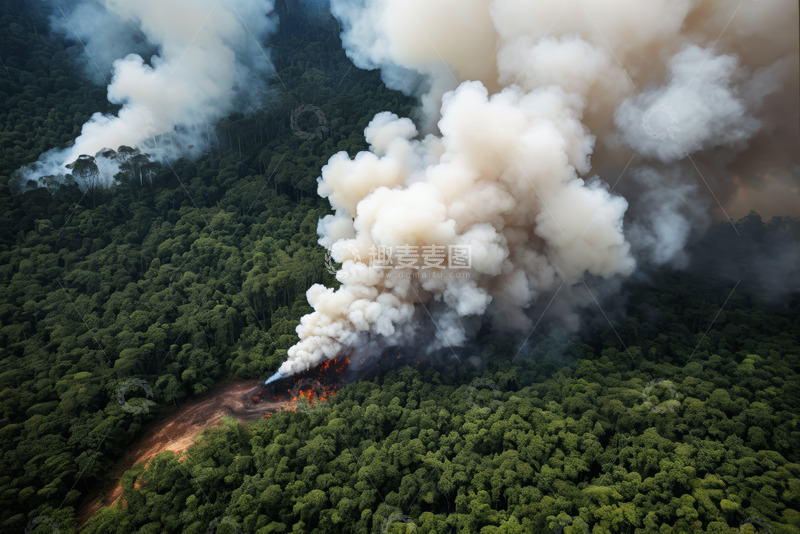 高清大图下载【趣麦麦图】森林野火航拍景象