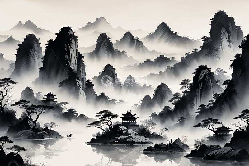 高清大图下载【趣麦麦图】水墨风格山水古风景观