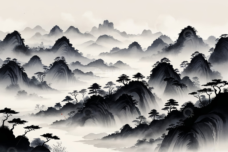 高清大图下载【趣麦麦图】水墨风格山水意境风光