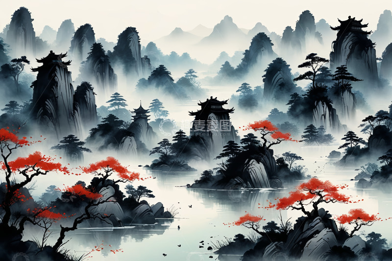 高清大图下载【趣麦麦图】中式山水古风景观