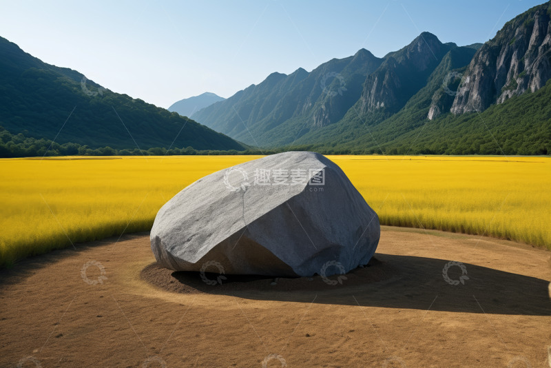 高清大图下载【趣麦麦图】田野巨石与远山自然风光