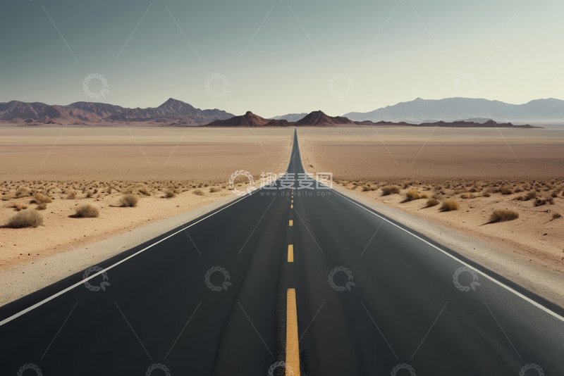 高清大图下载【趣麦麦图】沙漠中延伸的空旷道路
