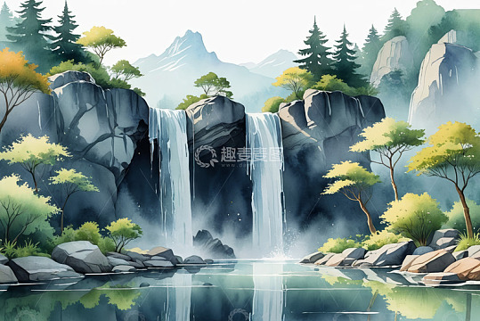 山林间的瀑布自然风光