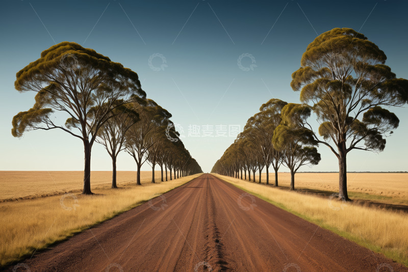 高清大图下载【趣麦麦图】田野间林荫土路风景