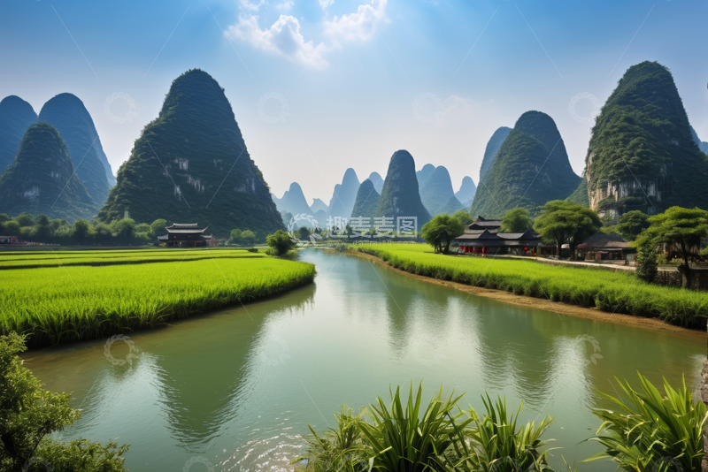高清大图下载【趣麦麦图】桂林阳朔山水田园风光