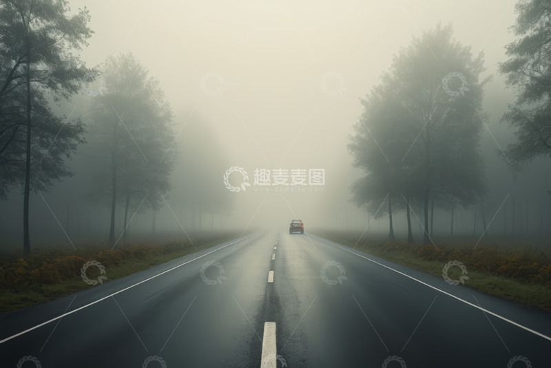 高清大图下载【趣麦麦图】雾中道路行驶的车辆