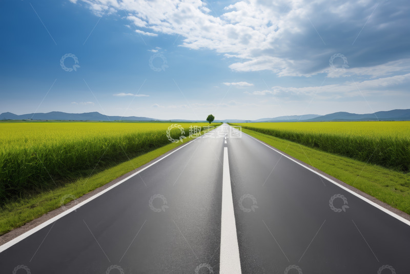 高清大图下载【趣麦麦图】田野间的柏油道路风景