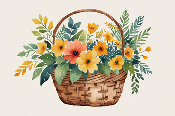 插画风格花篮花卉装饰图