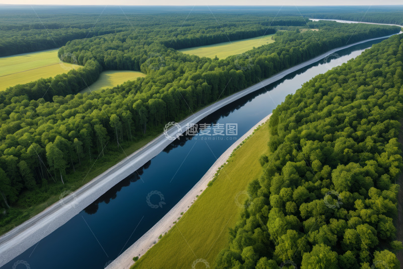 高清大图下载【趣麦麦图】森林河流鸟瞰全景