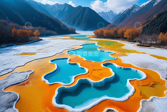 山间多彩水域自然风光