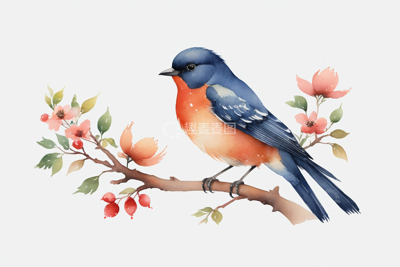 高清大图下载【趣麦麦图】枝头栖息的彩色小鸟