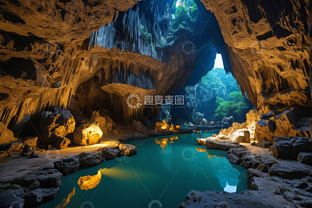 天然洞穴内的奇幻水景