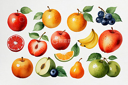 多种水彩风格水果插画