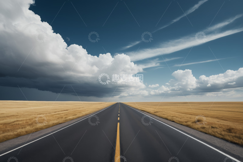 高清大图下载【趣麦麦图】旷野中延伸的道路与天空