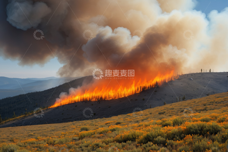 高清大图下载【趣麦麦图】山林间熊熊燃烧的野火景象