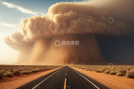 沙漠公路上的沙尘暴景观