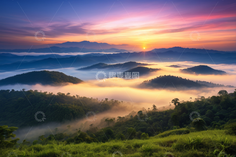 高清大图下载【趣麦麦图】山间日出云海风光