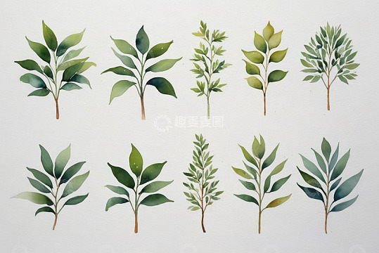 水彩风格绿色植物枝叶素材