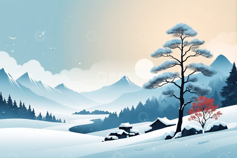 高清大图下载【趣麦麦图】冬季雪景山林动画风景