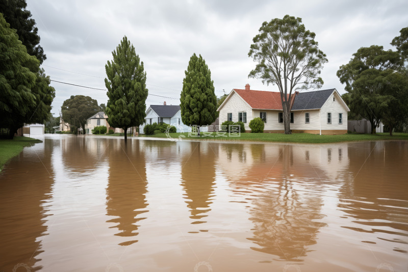 高清大图下载【趣麦麦图】遭洪水淹没的住宅区街道