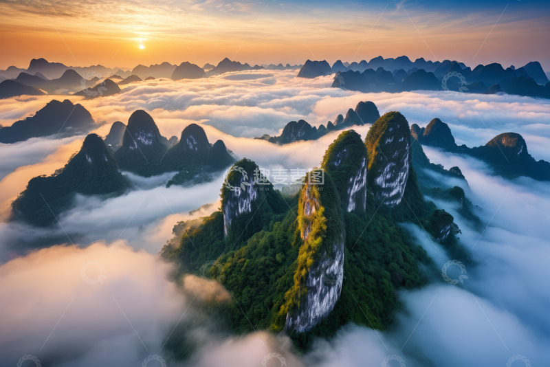 高清大图下载【趣麦麦图】桂林山水日出云海景观