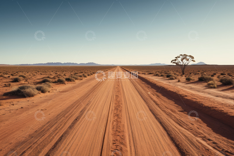 高清大图下载【趣麦麦图】沙漠中的空旷道路景观