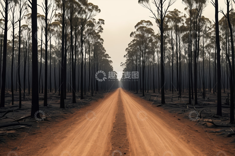 高清大图下载【趣麦麦图】林间土路旁树木成排景色