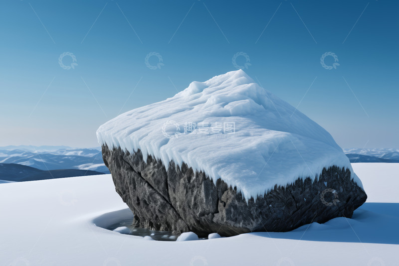 高清大图下载【趣麦麦图】雪山中覆雪的巨石景观
