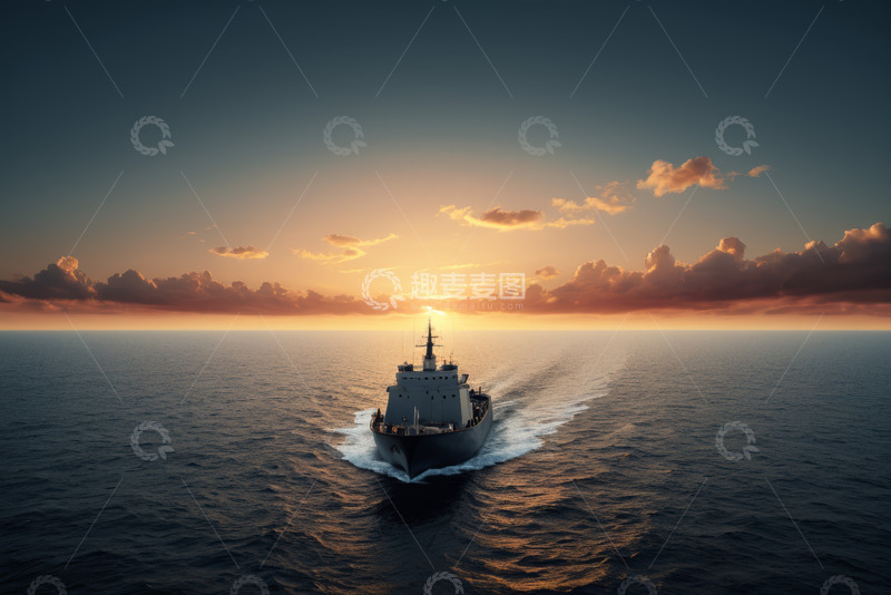 高清大图下载【趣麦麦图】海上航行的船只与日落景象
