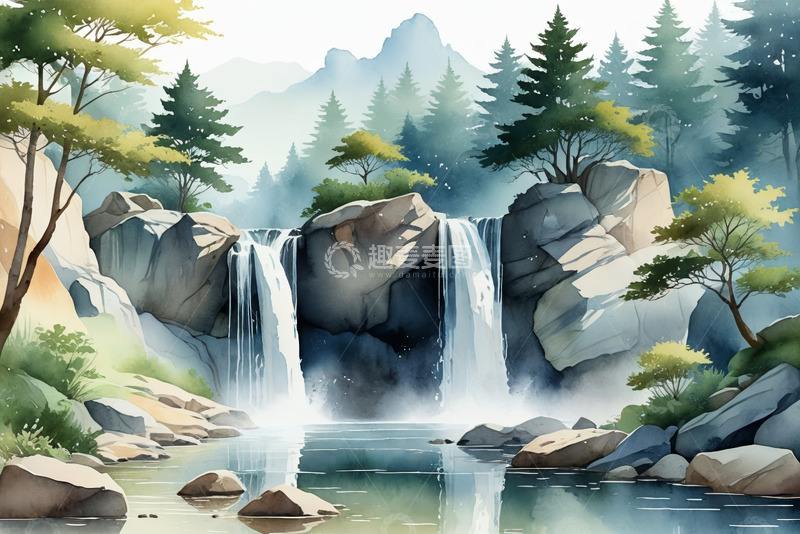 高清大图下载【趣麦麦图】山林间的瀑布自然风光