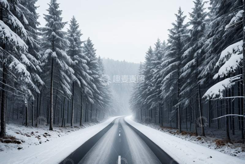 高清大图下载【趣麦麦图】雪后林间公路自然风光