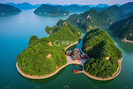 山水间中式古建筑航拍全景