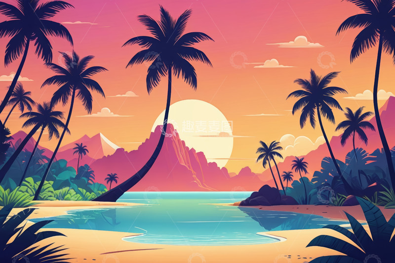 高清大图下载【趣麦麦图】热带海滩日落风光