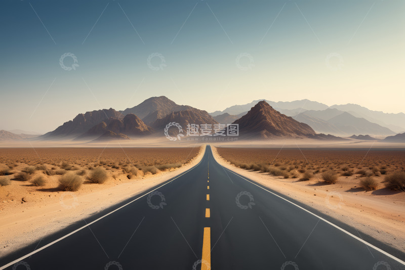 高清大图下载【趣麦麦图】沙漠中延伸的空旷道路