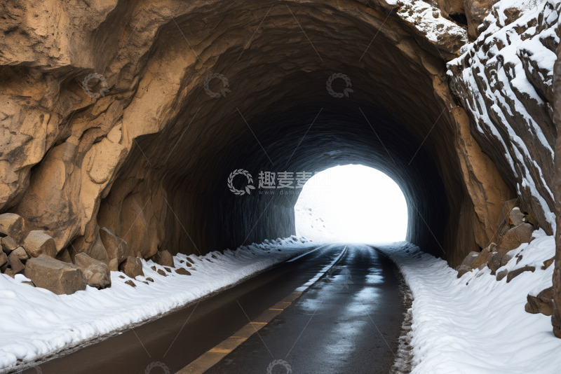 高清大图下载【趣麦麦图】积雪覆盖的隧道入口景象