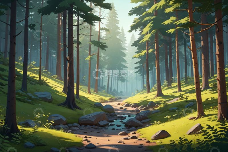 高清大图下载【趣麦麦图】森林中的蜿蜒小径与自然景观