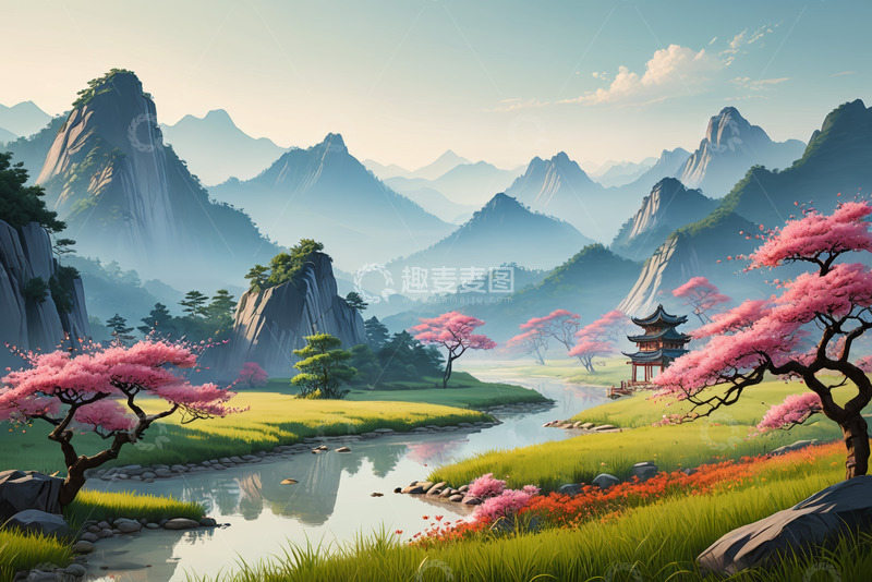 高清大图下载【趣麦麦图】中式山水风景古建筑画面