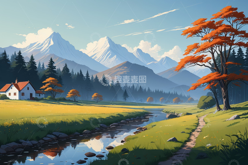 高清大图下载【趣麦麦图】山间田园自然风光图景