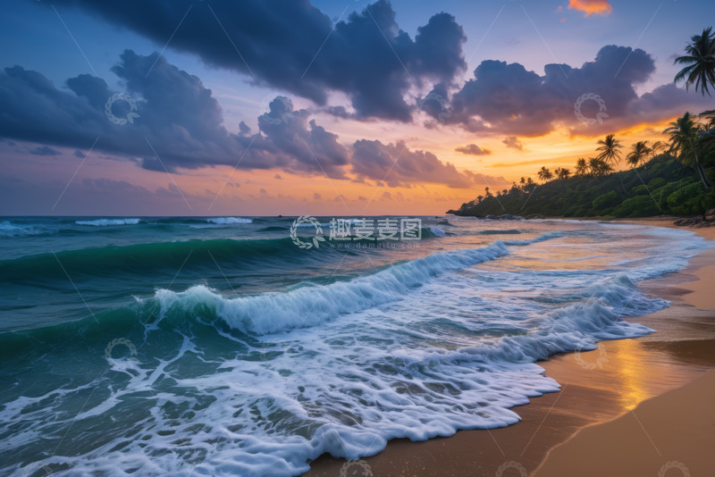 高清大图下载【趣麦麦图】海滩日落海浪景观