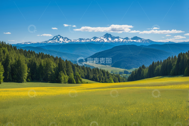 高清大图下载【趣麦麦图】山野间黄绿相间的自然风景