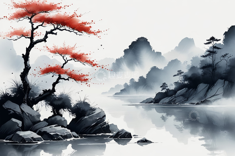 高清大图下载【趣麦麦图】水墨风格山水风景图