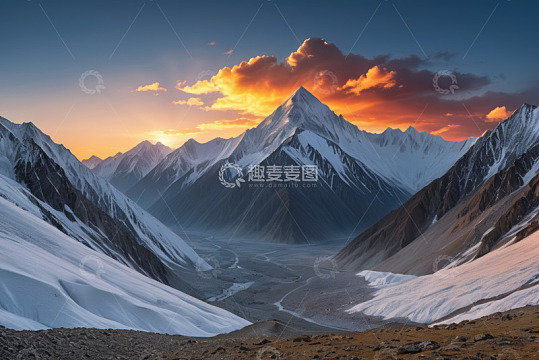 雪山壮丽日落景观