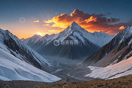 雪山壮丽日落景观