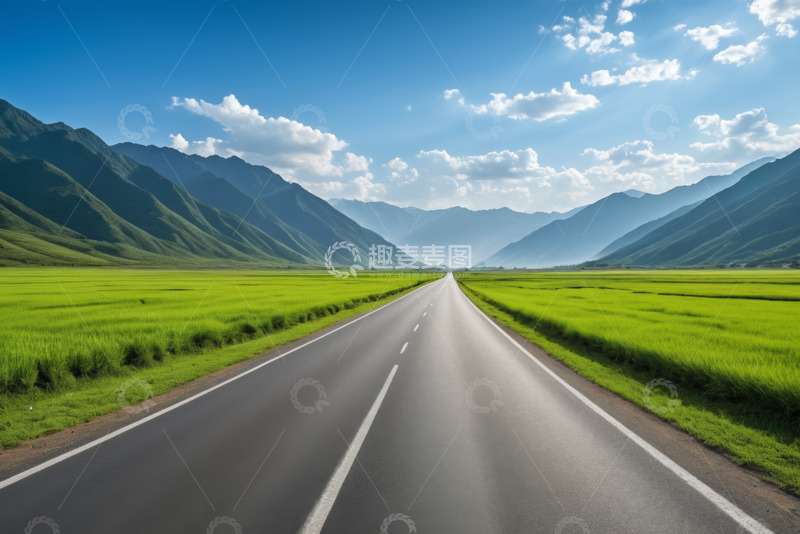 高清大图下载【趣麦麦图】田野间延伸的宽阔公路