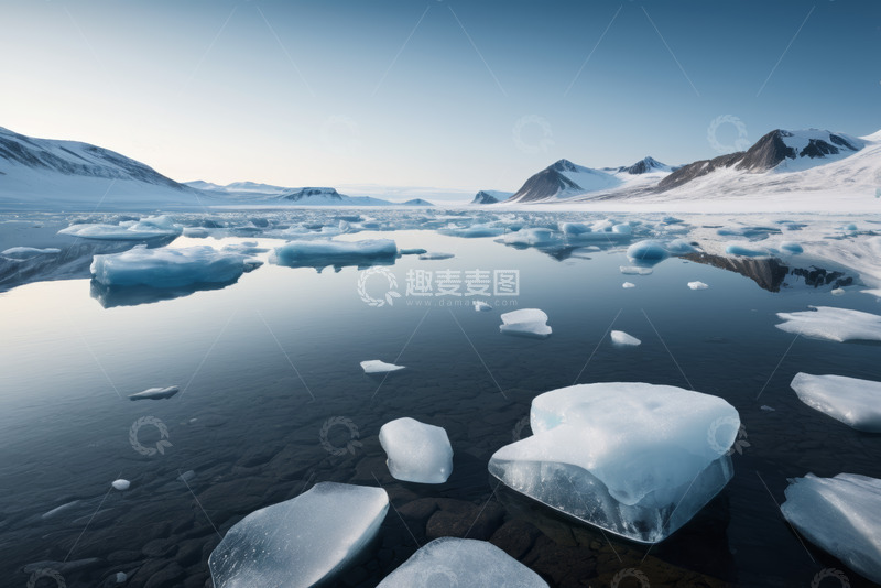 高清大图下载【趣麦麦图】冰川水域漂浮的冰块景观