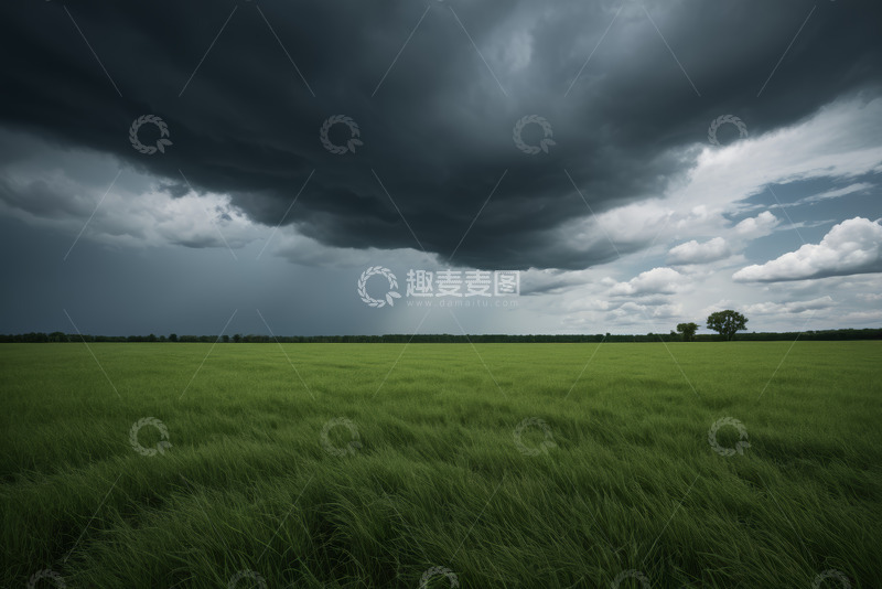 高清大图下载【趣麦麦图】乌云笼罩下的绿色田野