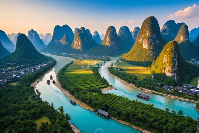 高清大图下载【趣麦麦图】桂林山水河流田园风光