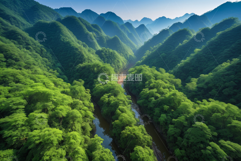 高清大图下载【趣麦麦图】青山绿水间的森林河谷景观