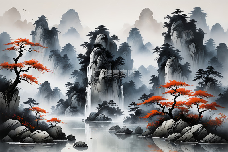 高清大图下载【趣麦麦图】中式水墨山水风景