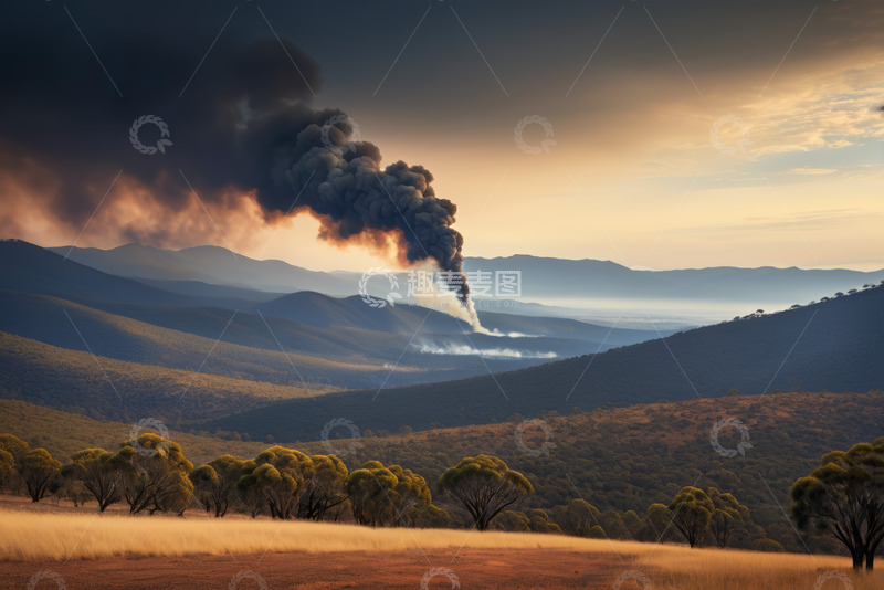 高清大图下载【趣麦麦图】山间森林野火烟雾升腾景象